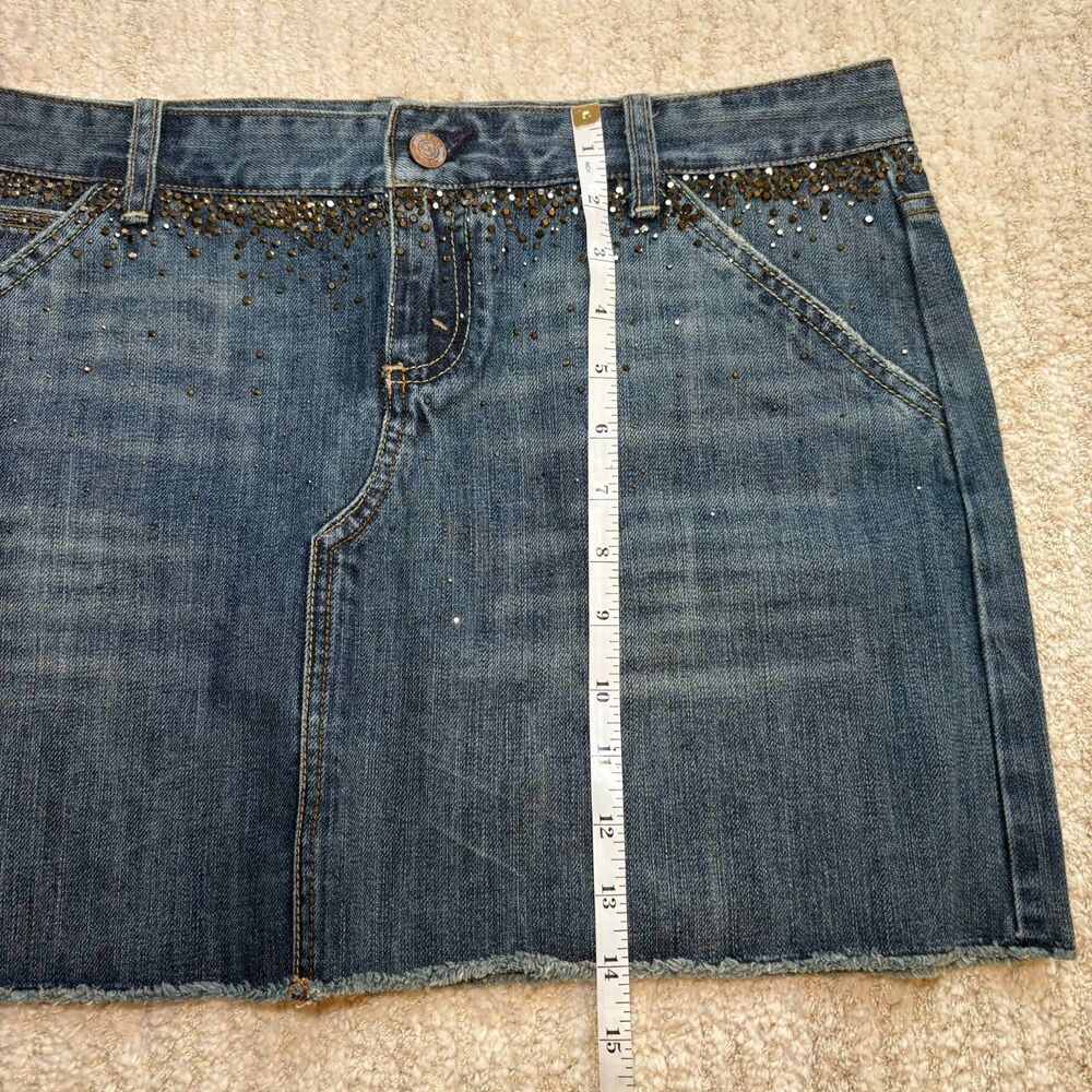 NWT Vintage Express X2 Denim Laboratory Mini Skirt Size 8 Y2K McBling Studded - Picture 7 of 11